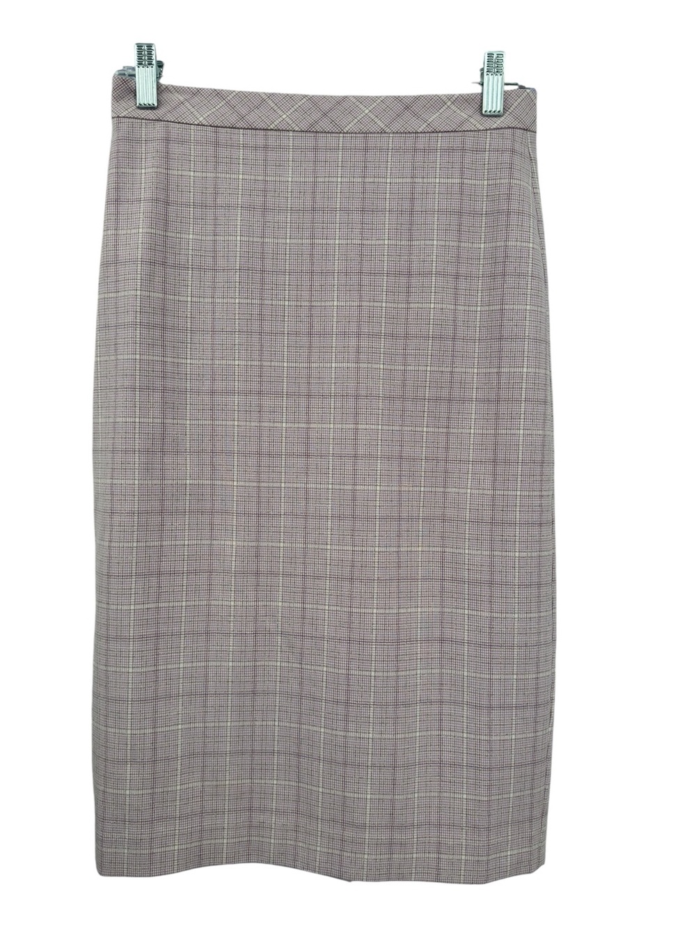 Ann Taylor Lined Lavander Plaid Pencil Midi Skirt Size 00 Career Office